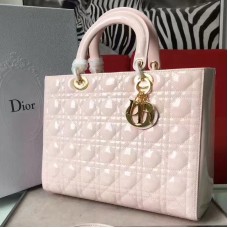 Голяма дамска чанта Dior от бежова лачена кожа