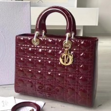 Голяма дамска чанта Dior от лачена кожа в бордо