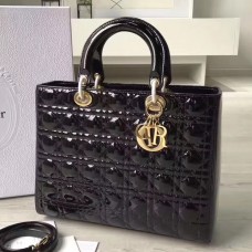 Голяма дамска чанта Dior от черна лачена кожа Голяма дамска чанта Dior от черна лачена кожа