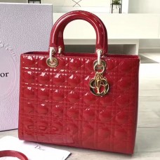 Голяма дамска чанта Dior от червена лачена кожа