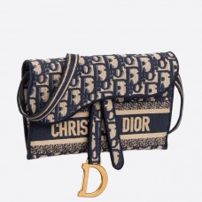 Чанта Dior Saddle Pochette в синьо, наклонено платно