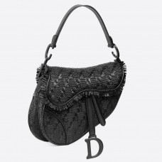Чанта Dior Saddle от черни плетени кожени ленти с ресни