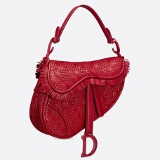 Чанта Dior Saddle в червени плетени кожени ленти с ресни