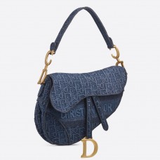 Чанта Dior Saddle в деним син цвят Dior Oblique Canvas