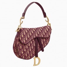 Чанта Dior Saddle в бордоски косо жакардов плат