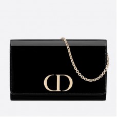 Портфейл Dior 30 Montaigne на верижка от черна лачена телешка кожа