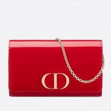 Портфейл Dior 30 Montaigne с верижка от червена патентована телешка кожа