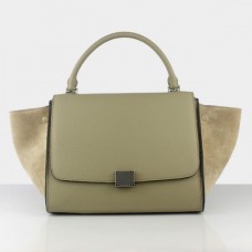 Голяма трапецовидна бежова велурена чанта Celine