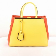 Чанта Fendi 2jours от лимоненожълта кожа Ferrari с прасковена агнешка кожа средно голяма Чанта Fendi 2jours от лимоненожълта кожа Ferrari с прасковена агнешка кожа средно голяма